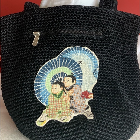 Black SAK Handbag w/ Handcrafted Geishas Hand-stitched Appliqué - Picture 1 of 10
